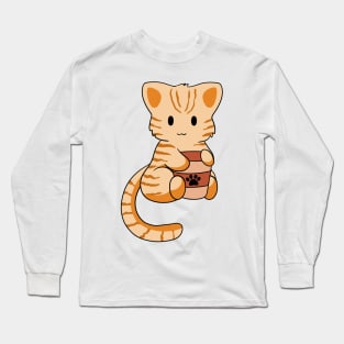 Orange Tabby Cat with Coffee Long Sleeve T-Shirt